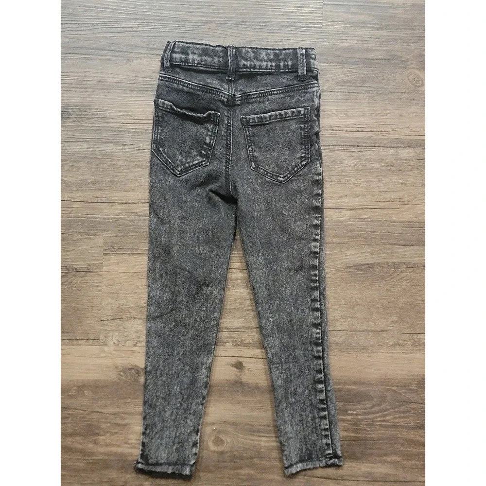 OshKosh Bgosh Kids Black Acid Wash Skinny Jeans Frayed Hem Size 4